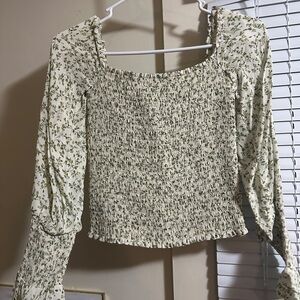 Reformation Green Floral Smocked Blouse